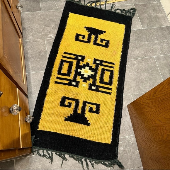 Bundle of wool rugs vintage mustard yellow black boho western runner woven - Picture 7 of 10